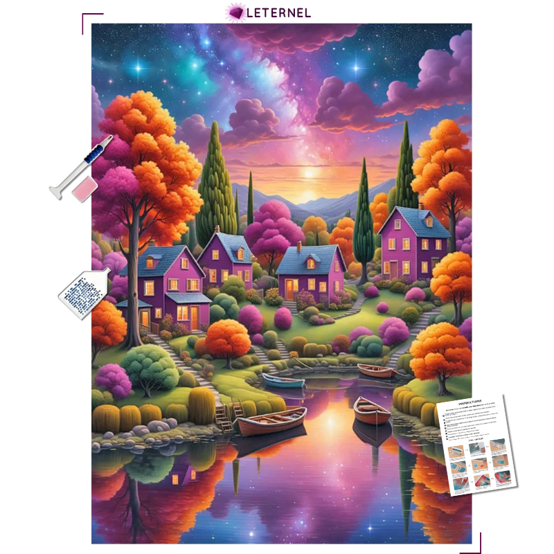 Broderie Diamant - Dessin village