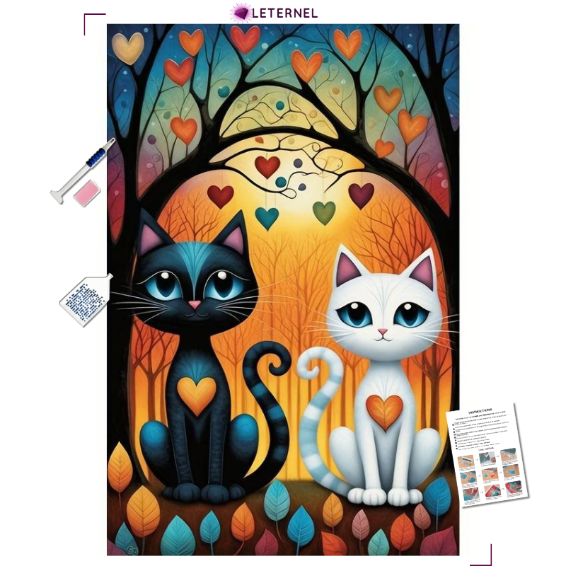 Broderie Diamant - Duo Chats coeurs