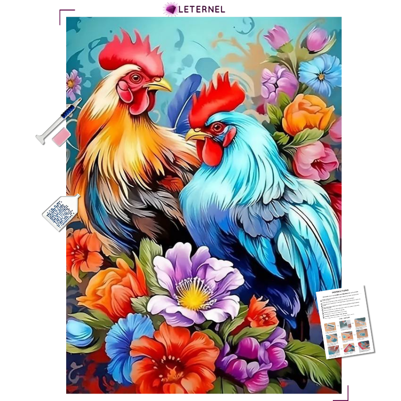 Broderie Diamant - Duo coqs