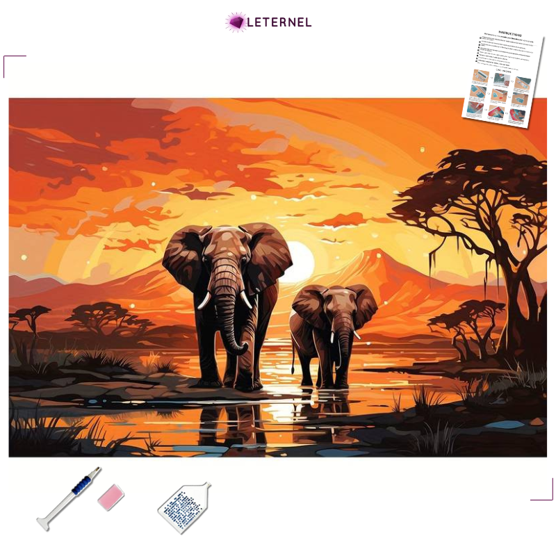 Broderie Diamant - Duo éléphants