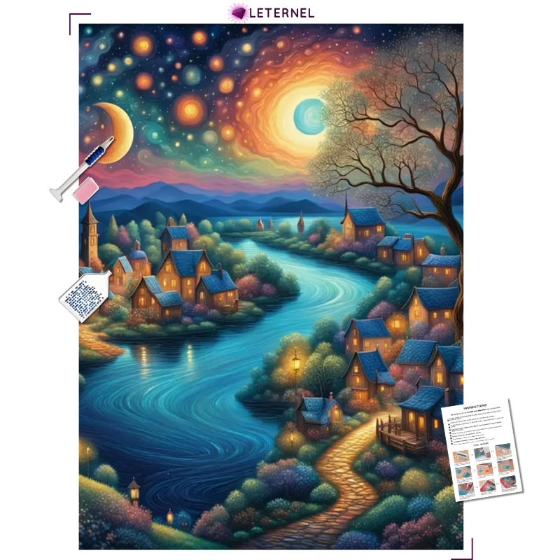 Broderie Diamant - Peinture village endormi
