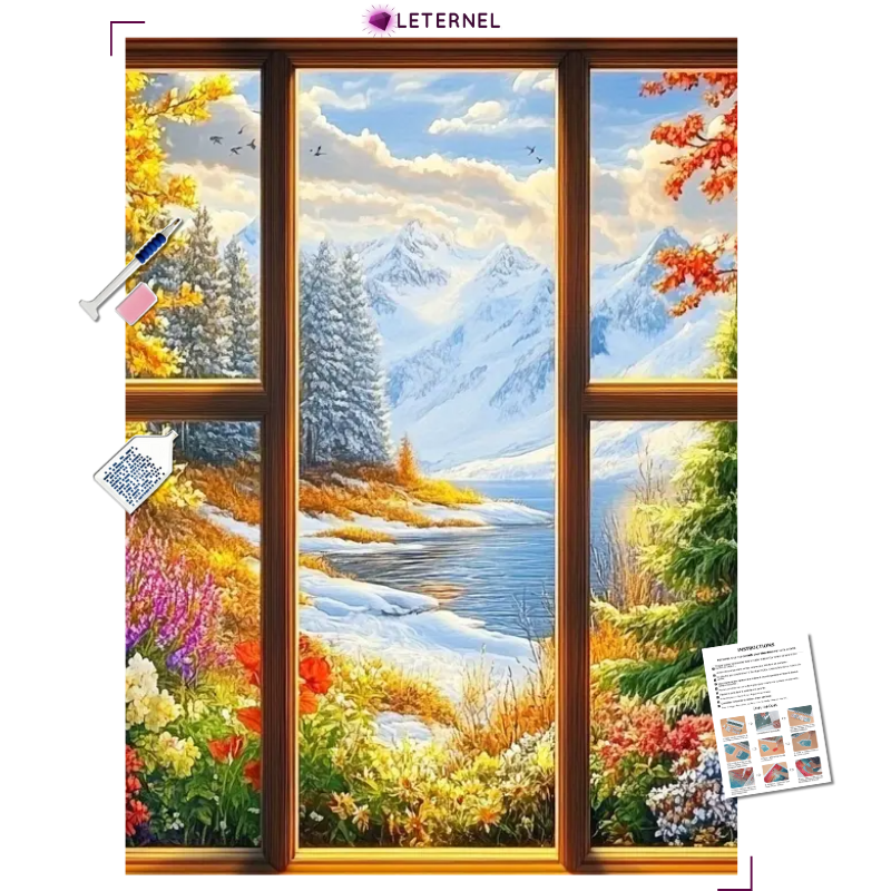 Broderie Diamant - Fenêtre montagne