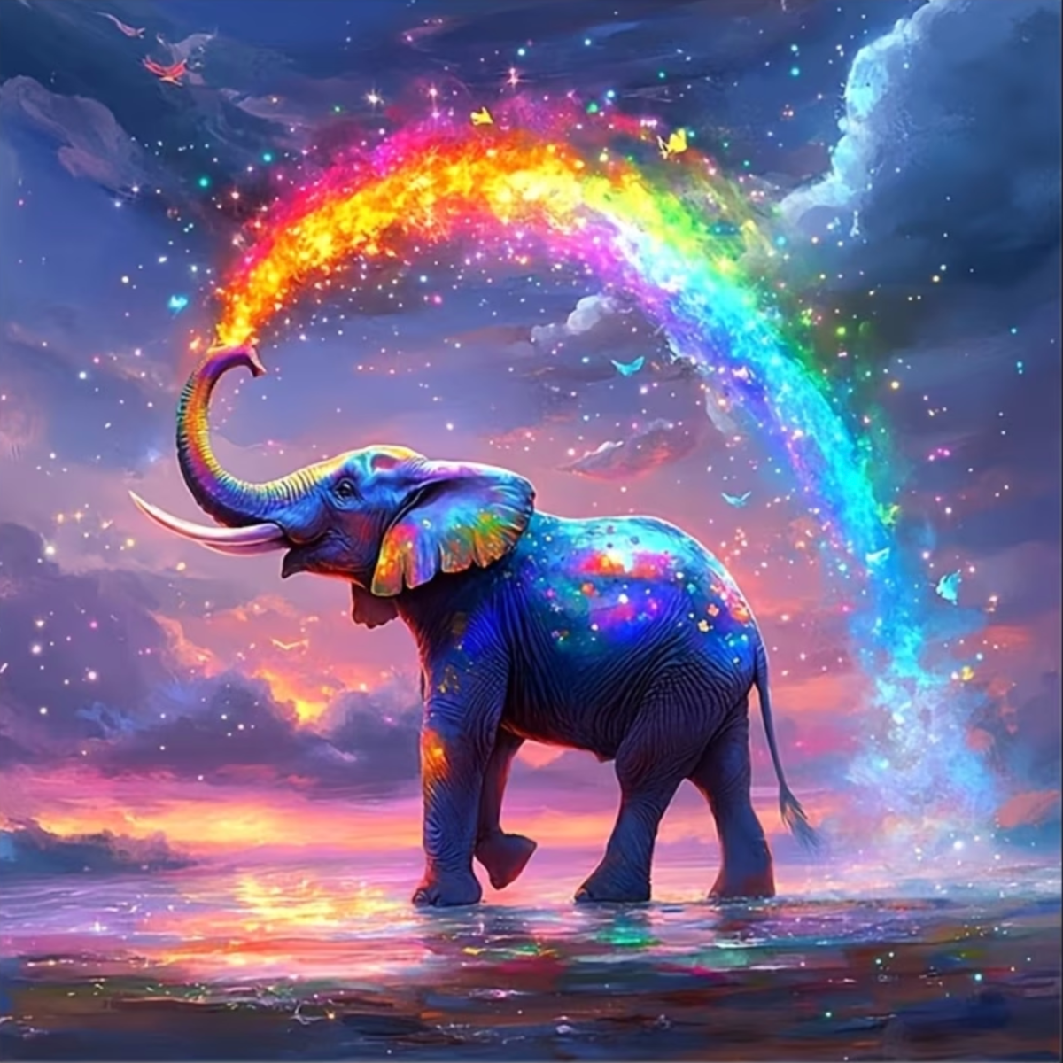 Broderie Diamant Éléphant arc-en-ciel – Kit complet broderie diamant | LETERNEL