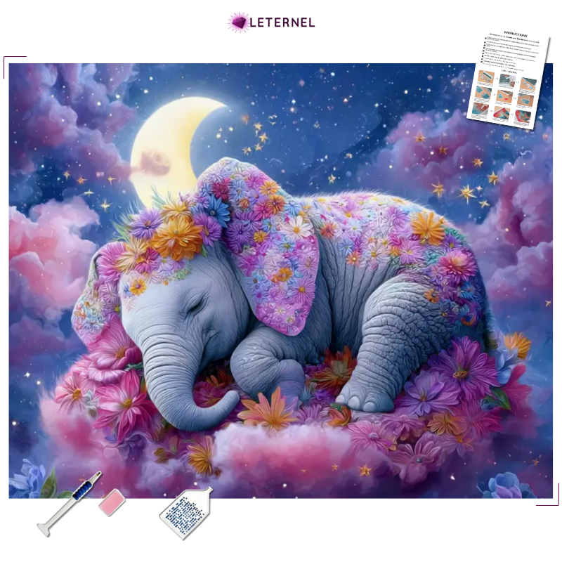Broderie Diamant - Éléphant nuage