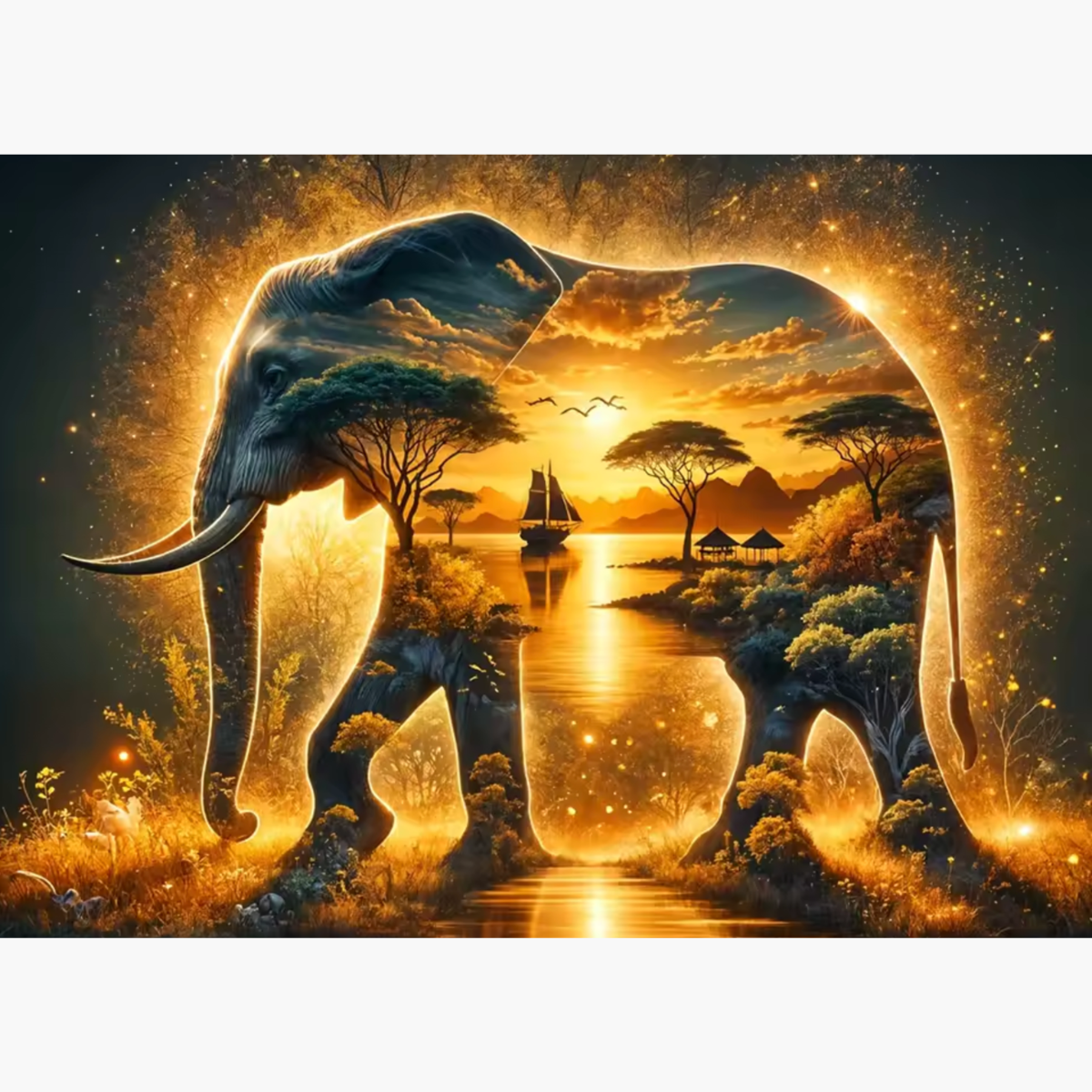 Broderie Diamant - Éléphant savane