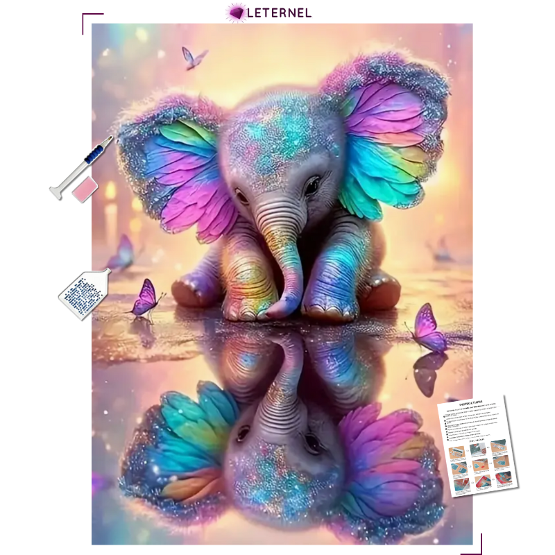 Broderie Diamant - Éléphanteau papillons