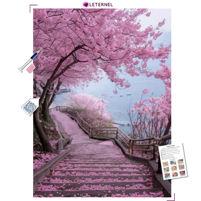 Broderie Diamant - Escalier cerisiers