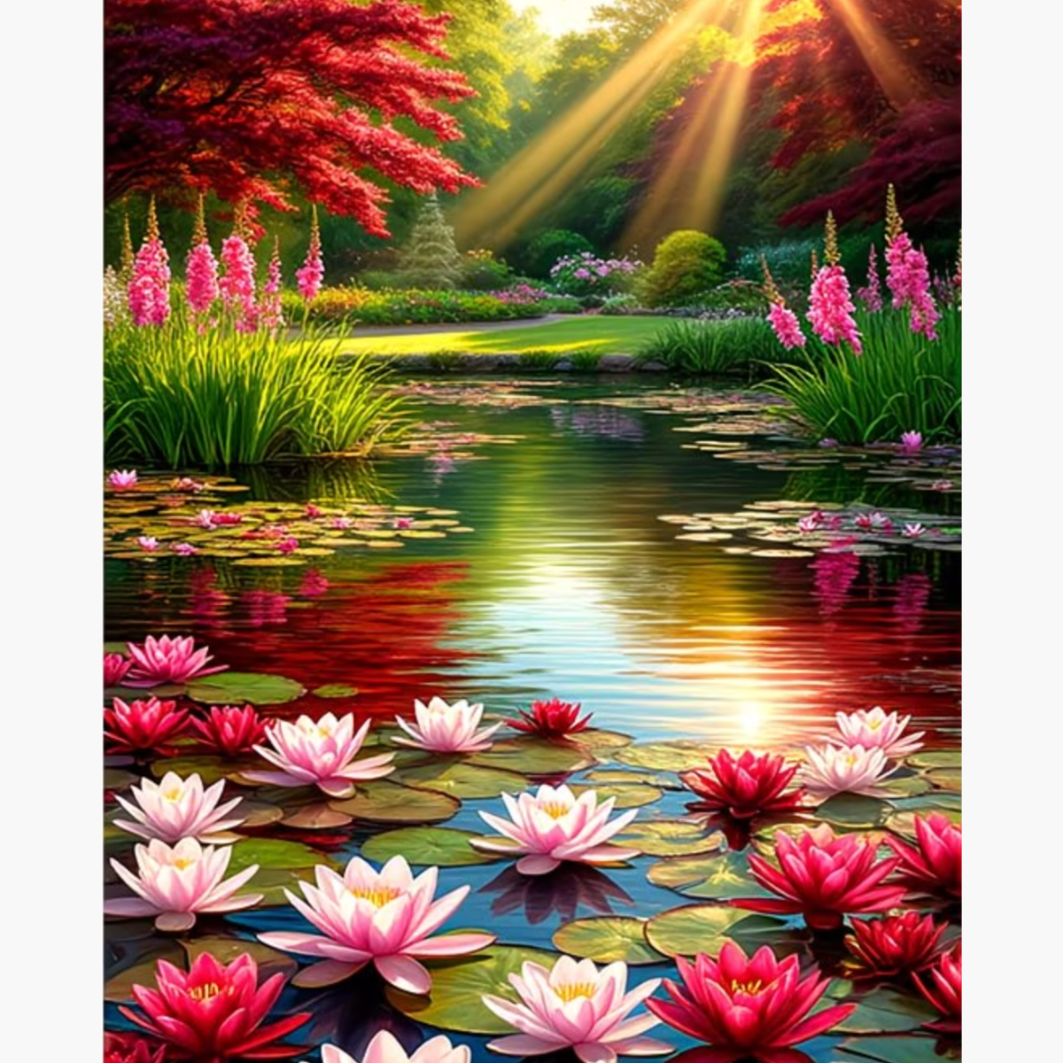 Broderie Diamant - Étang lotus