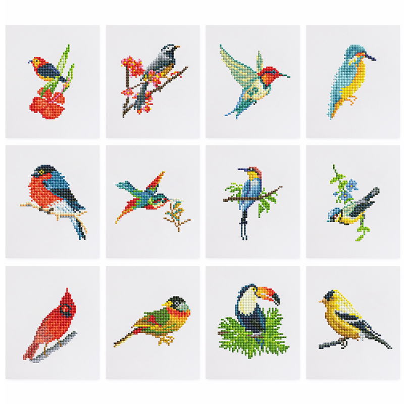 Mini broderie diamant x12 - Oiseaux