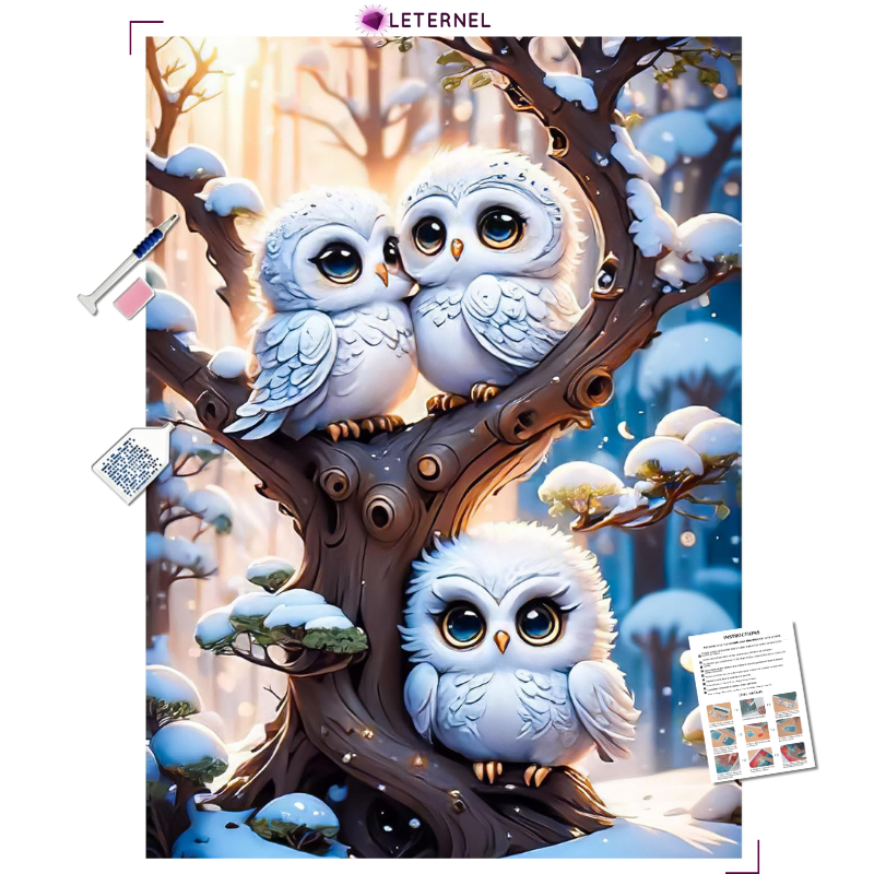 Broderie Diamant - Famille chouette