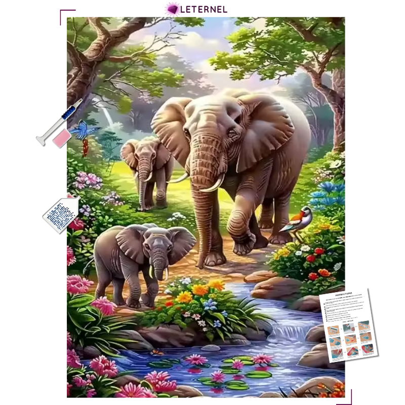 Broderie Diamant - Famille Éléphants
