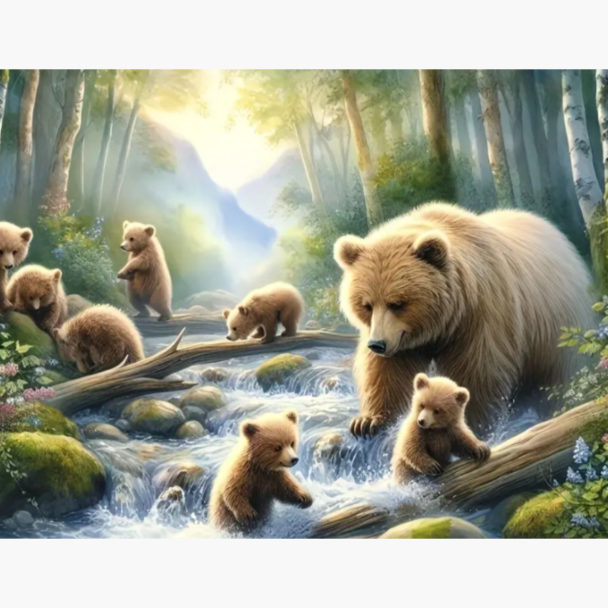 Broderie Diamant - Famille ours ruisseau