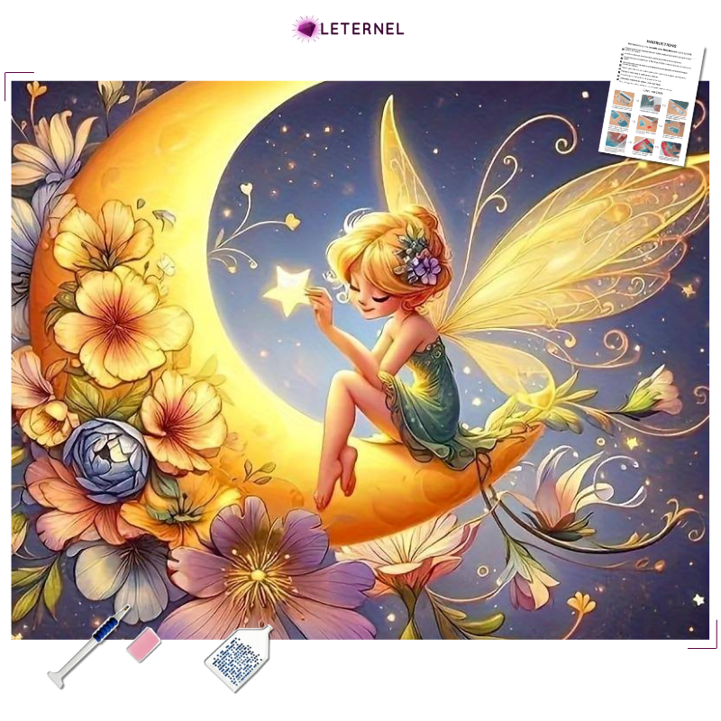 Broderie Diamant - Fée sur lune
