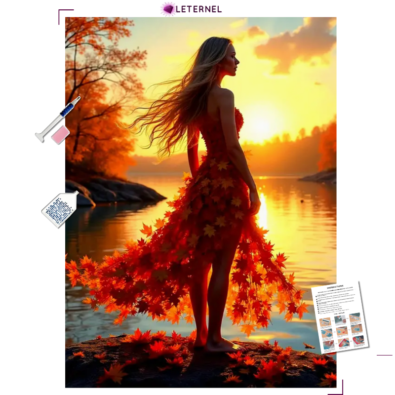 Broderie Diamant - Femme feuilles