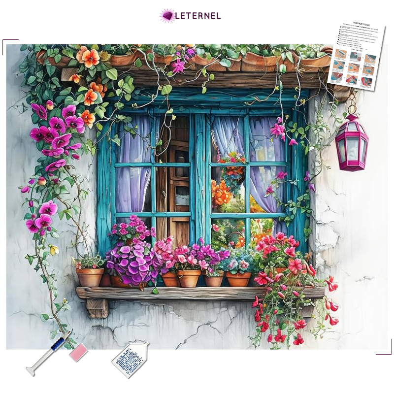 Broderie Diamant - Fenêtre florale