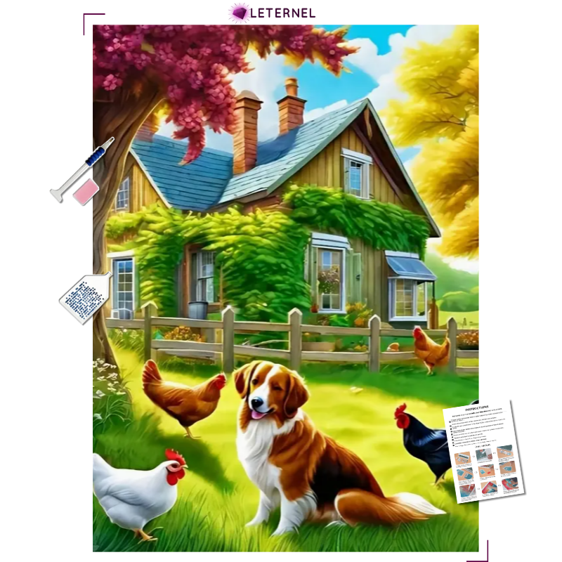 Broderie Diamant - Ferme poules