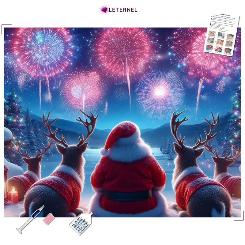 Broderie Diamant - Feu d'artifice Père Noël