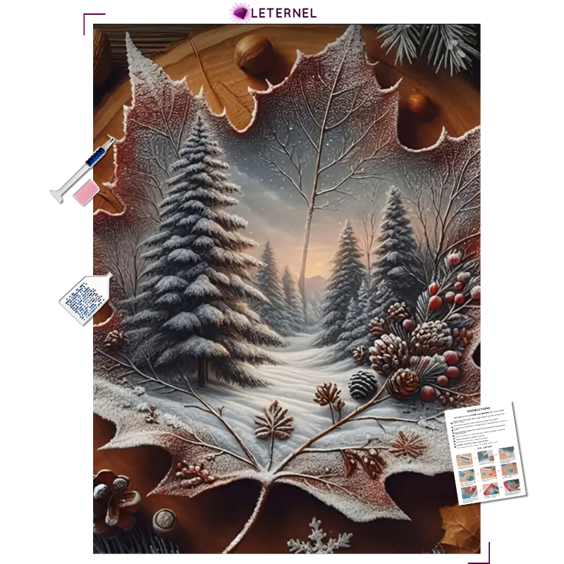 Broderie Diamant - Feuille sapins