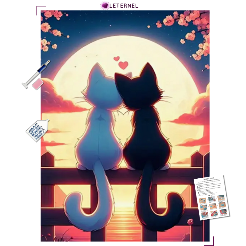 Broderie Diamant - Chats lune