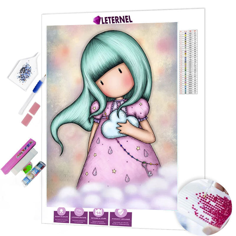 Broderie Diamant - Fillette cheveux bleus