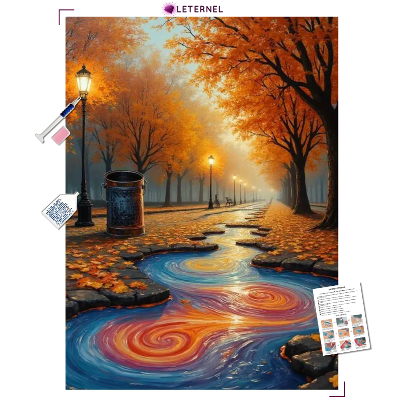 Broderie Diamant - Flaques automne