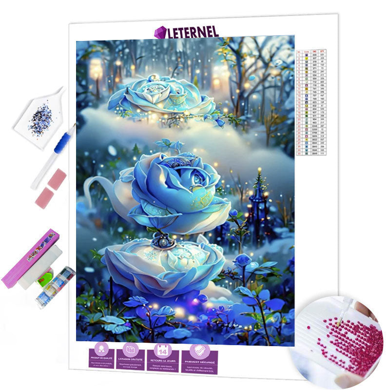 Broderie Diamant - Fleurs bleues