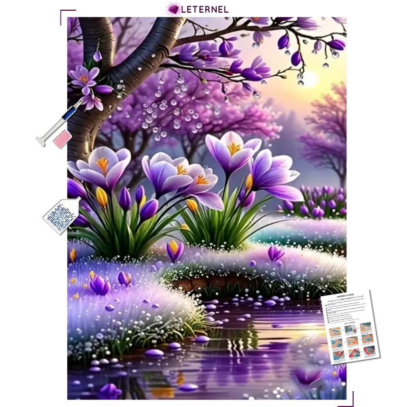 Broderie Diamant - Fleurs mauves