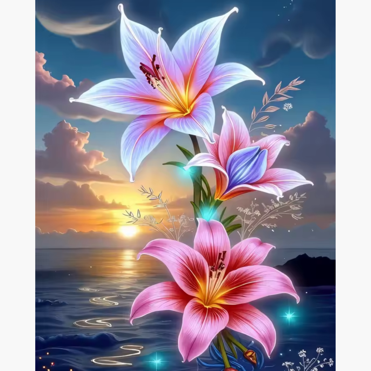 Broderie Diamant - Fleurs mer