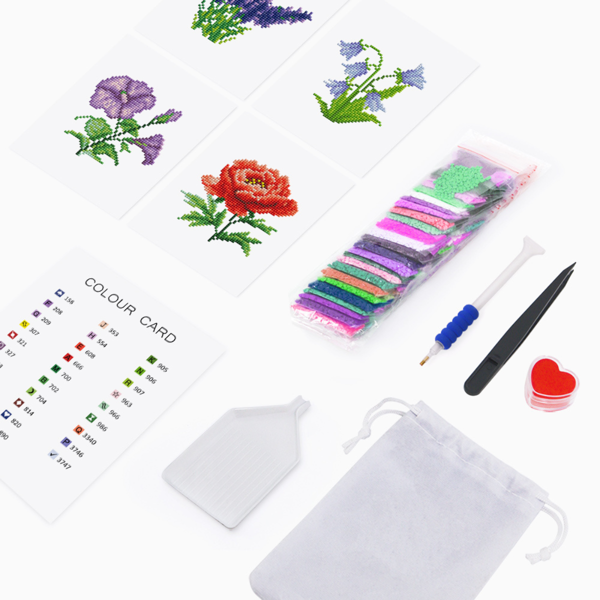 Broderie Diamant Mini broderie diamant x4 - Fleurs – Kit complet broderie diamant | LETERNEL