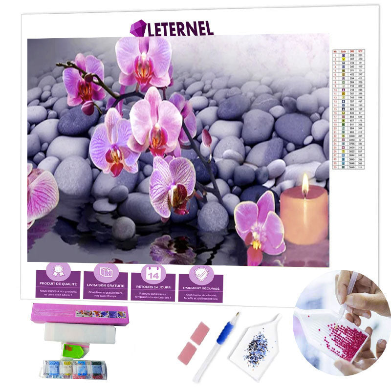 Broderie Diamant - Galets orchidées