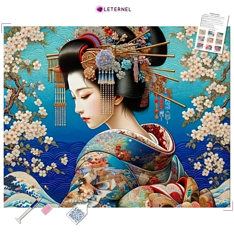 Broderie Diamant - Geisha bleue