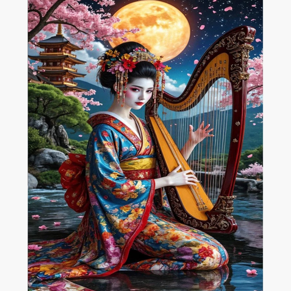 Broderie Diamant - Geisha harpe