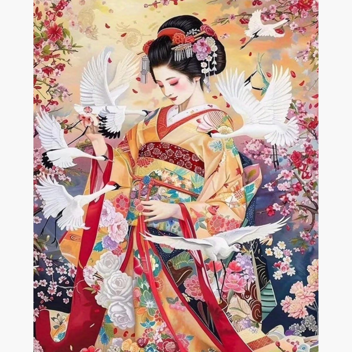 Broderie Diamant - Geisha oiseaux
