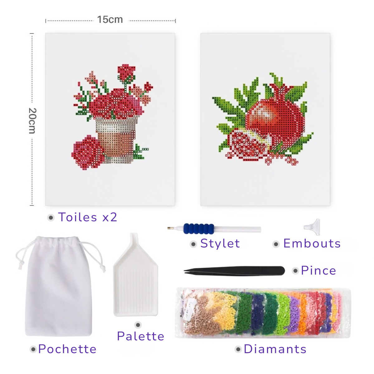 Broderie Diamant Mini broderie diamant x2 - Grenade – Kit complet broderie diamant | LETERNEL