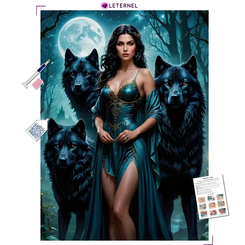 Broderie Diamant - Guerrière loups