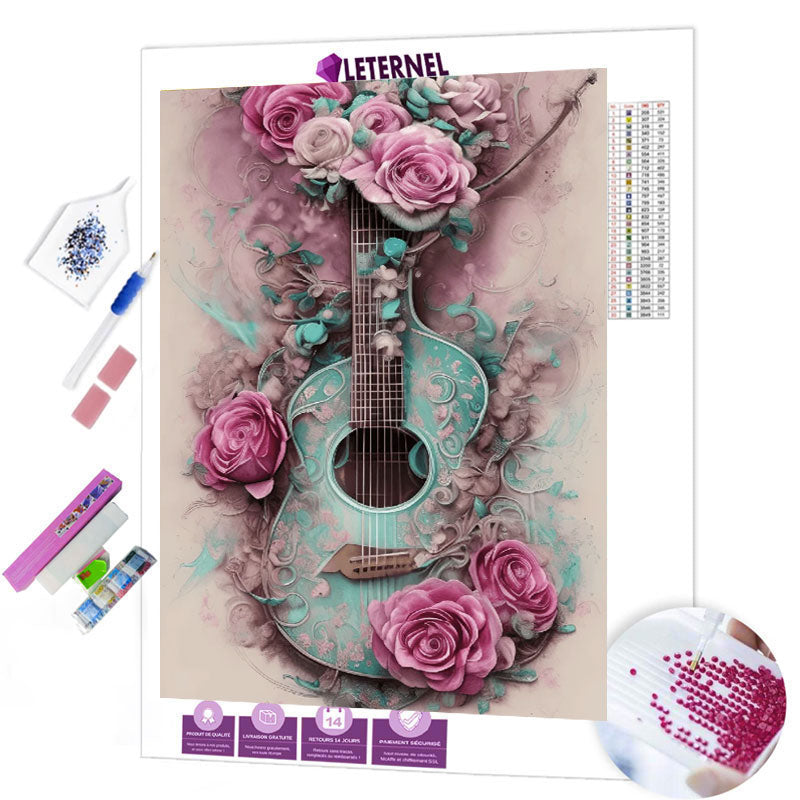 Broderie Diamant - Guitare et roses
