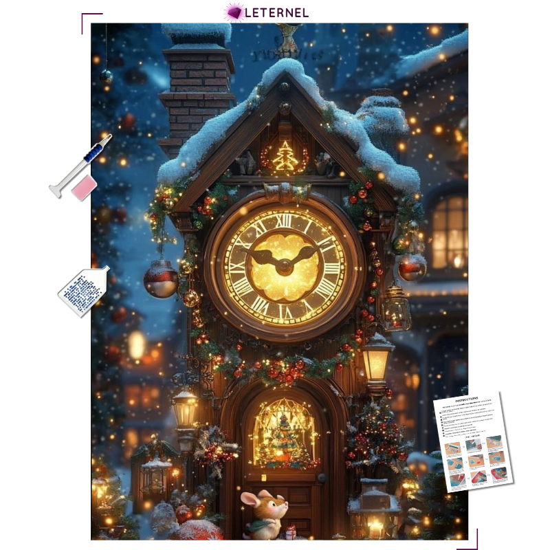 Broderie Diamant - Horloge noël