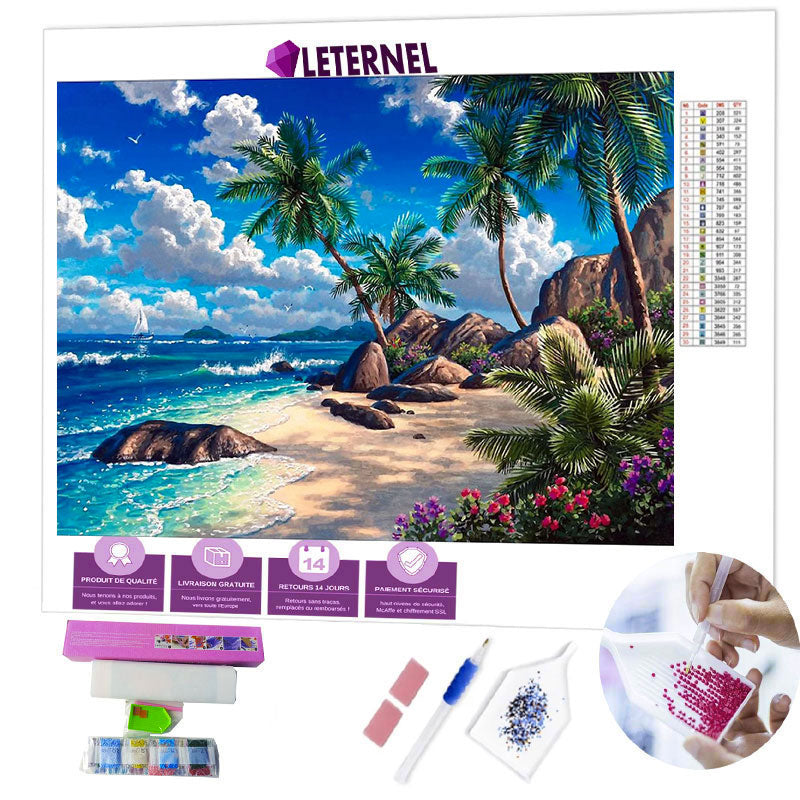 Broderie Diamant - Ile déserte paradisiaque