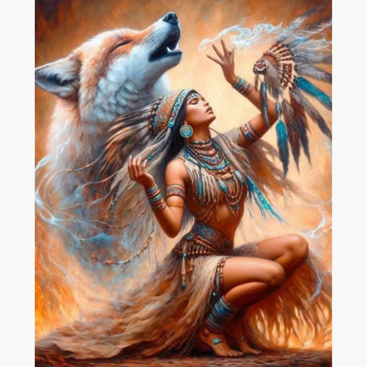 Broderie Diamant Indienne loup – Kit complet broderie diamant | LETERNEL