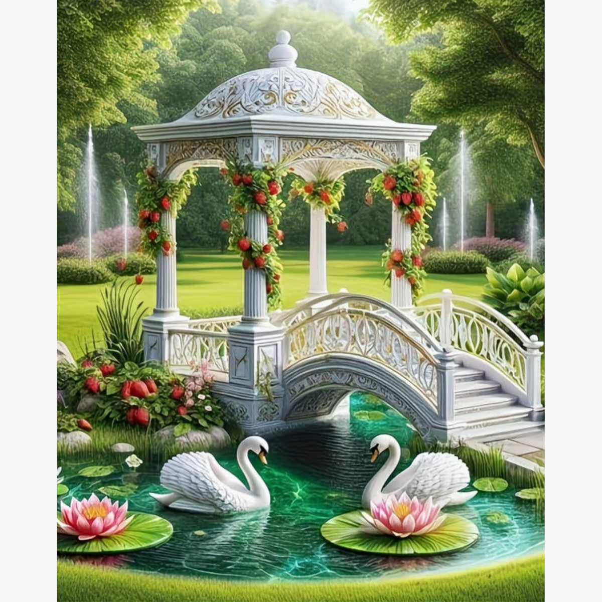 Broderie Diamant - Jardin cygnes