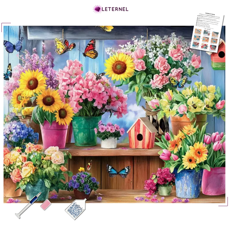 Broderie Diamant - Jardin papillons