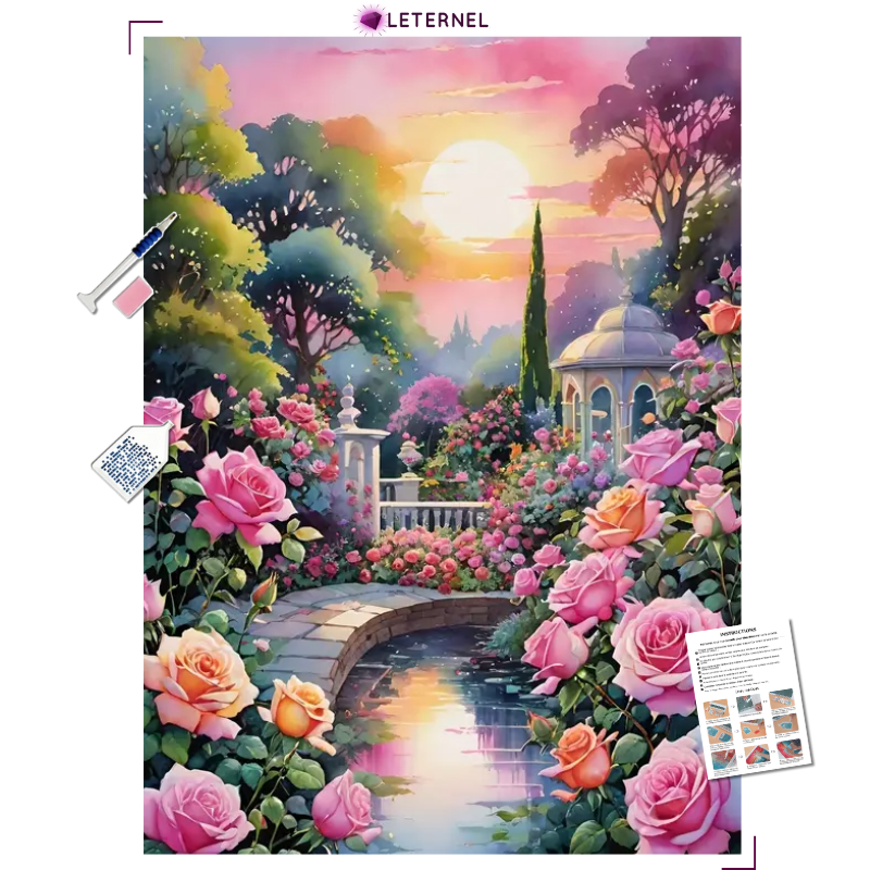 Broderie Diamant - Jardin roses