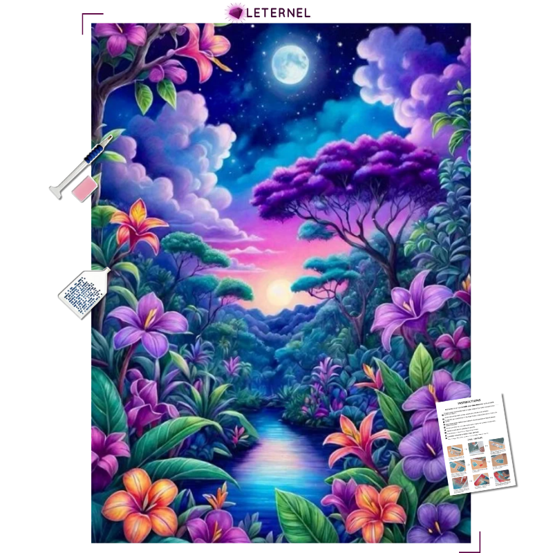 Broderie Diamant - Jungle mauve