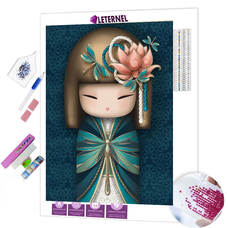 Broderie Diamant - Kokeshi vert