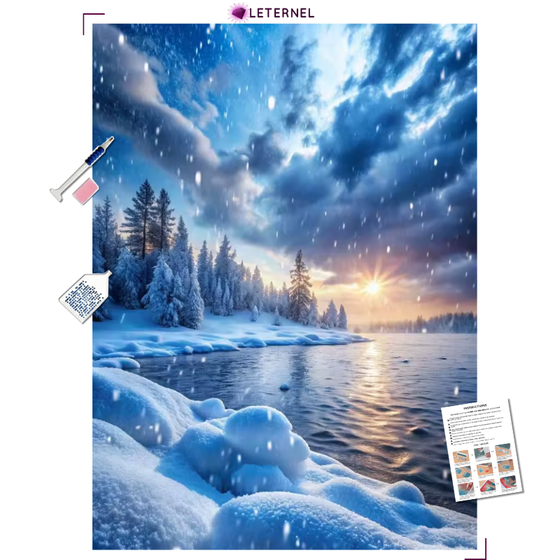 Broderie Diamant - Lac enneigé