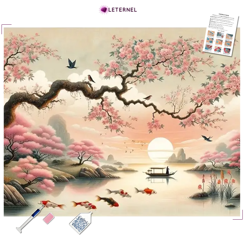 Broderie Diamant - Lac japonais