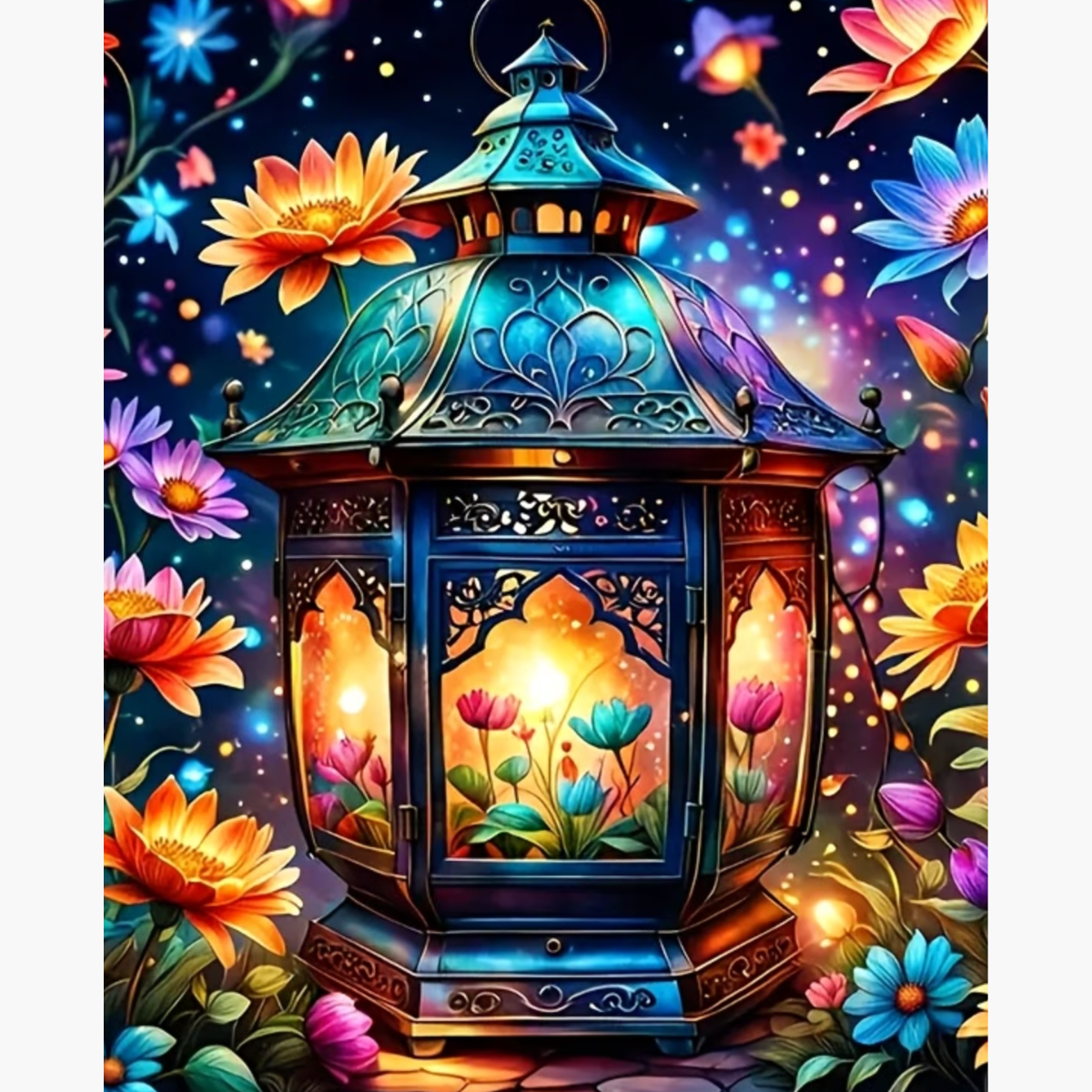 Broderie Diamant - Lanterne fleurs