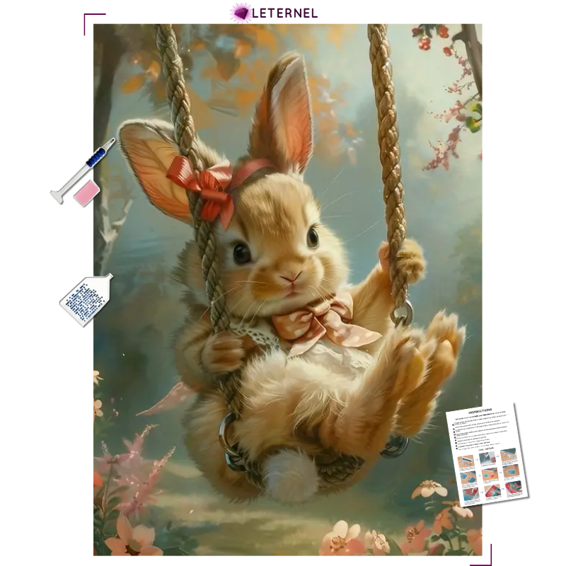 Broderie Diamant - Lapin balançoire
