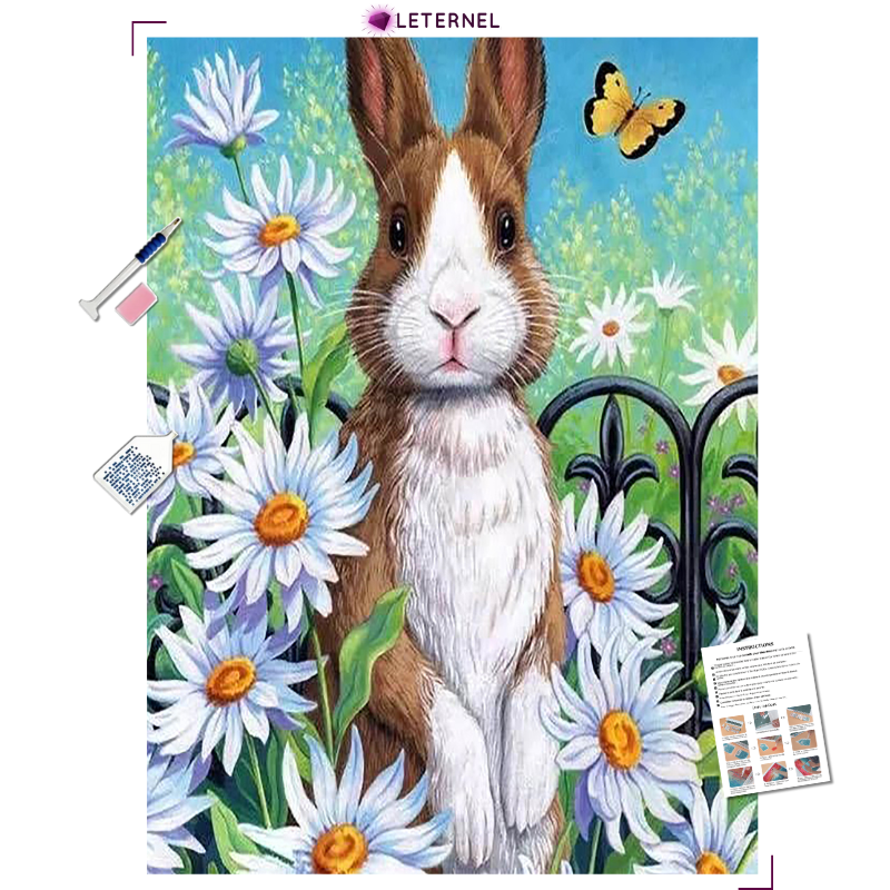 Broderie Diamant - Lapin marguerite