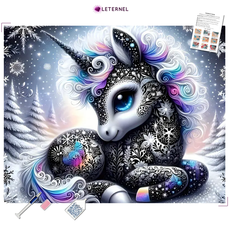 Broderie Diamant - Licorne argentée